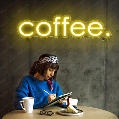 Coffee Neon Sign (24x6'', Remote and Plug included) Cafe Led Light coffee. led light coffee shop decorations wall decor (24x6" - Yellow)