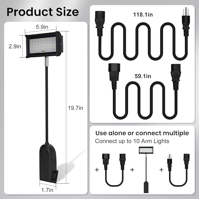 Trade Show Lights LED Display, Connectable Exhibit Arm Lighting Included Clamps, Mounting Brackets, Power Cables, Connect Cables, 360° Adjustable Angle for Trade Show Lighting, 3PCS Black