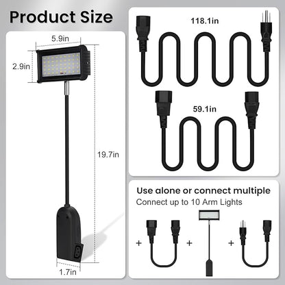 Trade Show Lights LED Display, Connectable Exhibit Arm Lighting Included Clamps, Mounting Brackets, Power Cables, Connect Cables, 360° Adjustable Angle for Trade Show Lighting, 3PCS Black