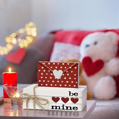 Smile Valentine's Day Wooden Book Decor Be Mine Envelope & Heart - Themed Signs, Valentine Indoor Decoration