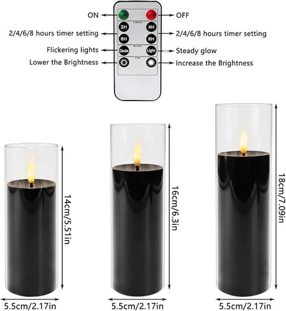 24-Pack Black Flameless LED Candles for Daily Home & Christmas Decor - Realistic Flickering Black Acrylic Pillars with Remote Timer, Perfect for Dining Table, Bedroom, Winter Mantel, Weddings