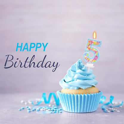 Birthday Candles - Number 5 Candle, Colorful Macaron Candles for Boys/Girls, Blue Cake Decorations, Blue Birthday Decorations