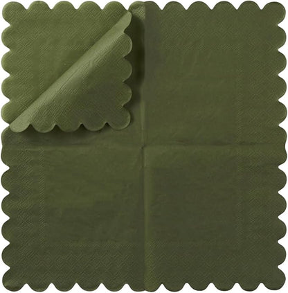 200 Pack Cocktail Napkin 2-Ply Scalloped Edged Dessert Napkins Folded 5 x 5 Inches Disposable Napkins for Dinner Wedding Birthday Party Bridal Anniversary Reception Event (Green)