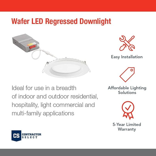 Juno LED Recessed Lights 4 Inch Round Wafer Downlight, 5-in-1 Switchable White Color Temperature, 120 Volts, 4-Inch Regressed Trim, Matte White (WF4 SWW5 90CRI CP6 MW M2)