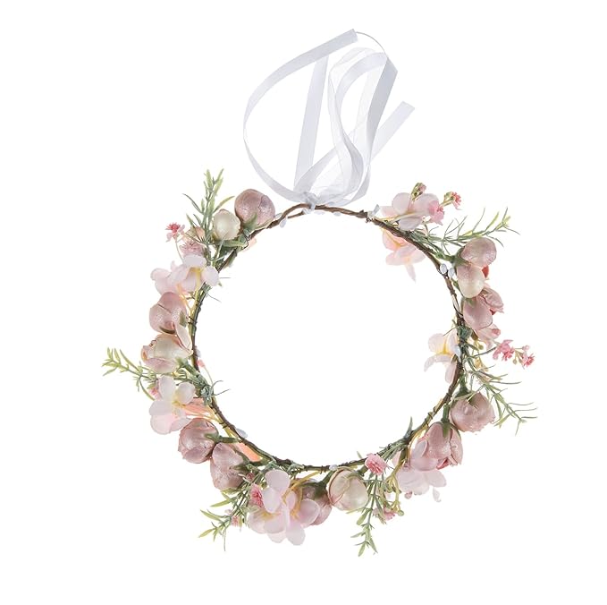 Vividsun Wedding Bridal Green Leaf Flower Crown Eucalyptus Floral Crown Maternity Photo Props (E/pink crown)