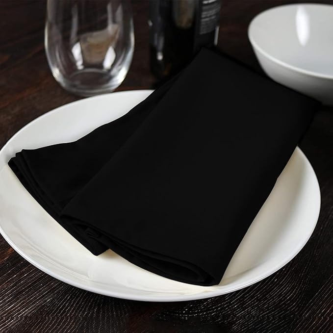Black Cloth Napkins Bulk (Pack of 24) - 100% Polyester Dinner Linen Napkins Cloth Washable & Reusable - Durable with Hemmed Edges - Ideal for Parties and Weddings (17x17 Inches)
