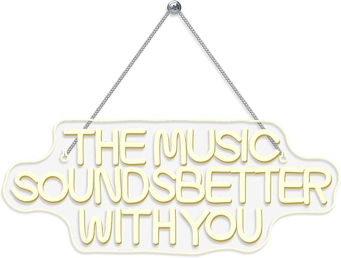 NOSUN White The Music Sounds Better with You Neon Sign Romance Neon Signs for Wall Decor Led Aesthetic Room Decor for Teen Girls Bedroom Salon Party Light