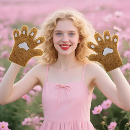 Faux fur wolf paw gloves with non-slip cat pad three-piece set, suitable for cosplay, Christmas, and Halloween party costumes