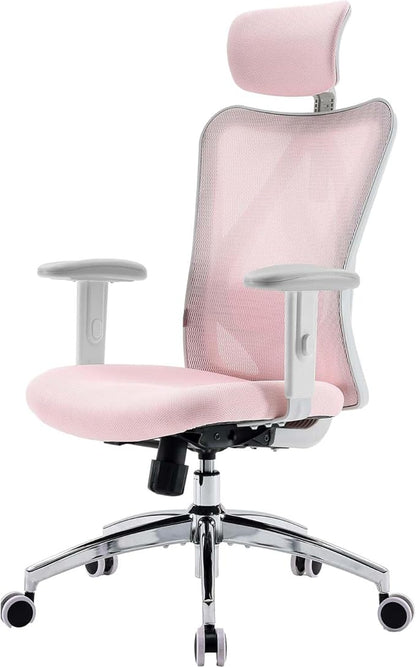 SIHOO M18 Ergonomic Office Chair, Computer Desk Chair with Adjustable Headrest and Lumbar Support, High Back Executive Swivel Chair for Home Office (Light Pink)