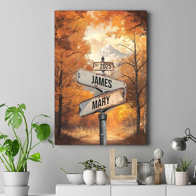 GABITA Personalized Crossroads Street Sign Wall Art for Couples, Anniversary Canvas for Couple, Gift for Valentines Day, Girlfriend Boyfriends Gifts, Custom Poster for Wife and Husband 2