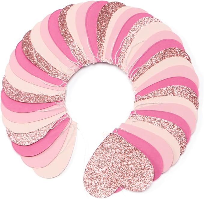 Hot-Pink Rose-Gold Party Decorations Heart-Garland - 52ft Wedding Bridal Shower Hanging Decoration Streamers Banner,Baby Girl Birthday Bachelorette Engagement Mohters Decor Panduola