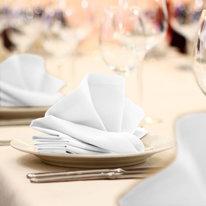 White Cloth Napkins Bulk (Pack of 24) - 100% Polyester Dinner Linen Napkins Cloth Washable & Reusable - Durable with Hemmed Edges - Ideal for Parties and Weddings (17x17 Inches)