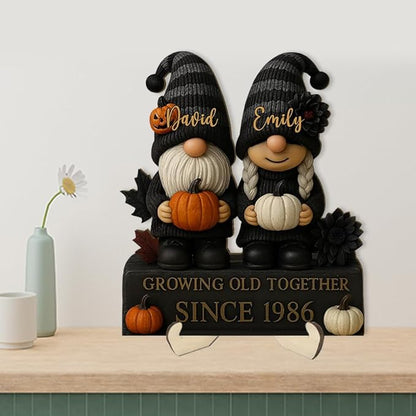 Growing Old Together Gnomes Halloween Wooden Sign, Gifts for Him Her Wife Husband, Personalized Plaque Couples Gift, Valentine Christmas Gift For Parents, Grandparents Gothic Decorations Sign 35