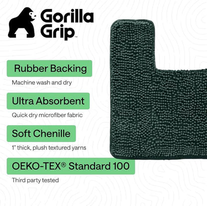GORILLA GRIP Bathroom Rug Sets, Soft Chenille 2 Piece Area Rugs Set, Toilet Base Mat and 30x20 Carpet, Absorbent Microfiber Washable Mats Dry Quickly, Home Décor and Bath Room Accessories, Hunter