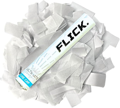 Ultimate Confetti Flick Stick Launcher - Handheld 6" Confetti Launcher Wand, Flick to Launch Biodegradable Tissue Confeti (White, 8 Confetti-Launcher Tubes, 2 Handful of Confettis per Wand, 1.5oz)