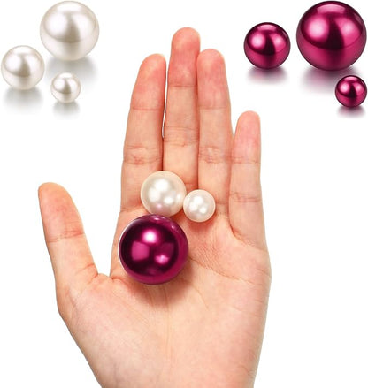 Hicarer 120 Pieces Pearl for Vase Filler Pearl Bead Vase Centerpieces Brush Holder Assorted Round Faux Bead for Crafting, Home Wedding Table Decor 14/20/30 mm(Creamy White, Bright Wine Red)