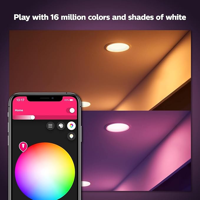 Philips Hue Smart Recessed 5/6 Inch LED Downlight - White and Color Ambiance Color-Changing Light - 4 Pack - 1100LM - Control with Hue App - Compatible with Alexa, Google Assistant and Apple Homekit
