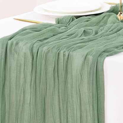 Socomi 3pcs Sage Green Cheesecloth Table Runner Fall Thanksgiving Boho Rustic Gauze 120 inch 10FT Cheese Cloth Runner for Wedding Party Baby Shower Home Decor Holiday Decorations