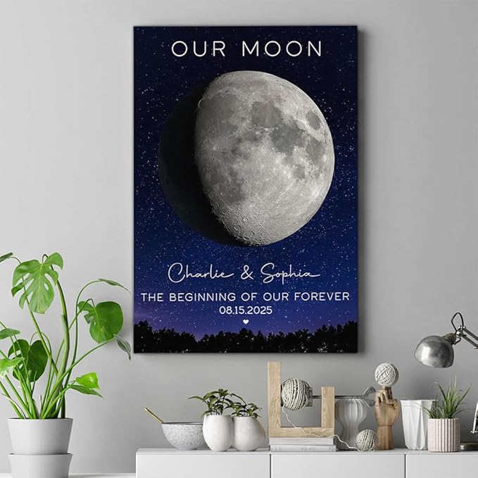 GABITA Personalized Wall Art for Couples, Anniversary Canvas for Couple Parent Grandparent, Our Moon Couple Gift Moon Phase Art Gift for Her Wedding Gifts Personalized Poster
