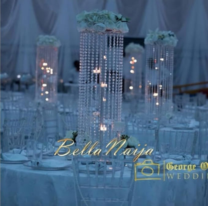 2Pcs 27.5in Tall Silver Elegant Wedding Decor Flower Centerpiece Road Leads with Chandelier Acrylic Crystal Weddings Decoration Centerpiece Stands