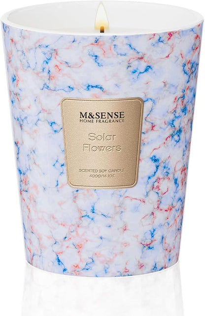 M&SENSE Solar Flowers Scented Candles for Home, 3 Wick Highly Scented Jar Candle, 14.1 Oz 80H Long Lasting Burning Christmas Candle for Women, Aromatherapy Candles for Holiday Christmas Gift