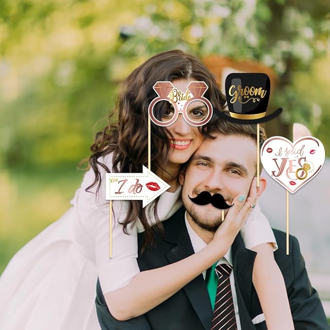 Bachelorette Party Decorations, Kaluofan 25 Pcs Bachelorette Party Accessories，Funny Wedding Photo Booth Props for Engagement Wedding Reception Party Bride Wedding Shower Decor(Pink and Black)