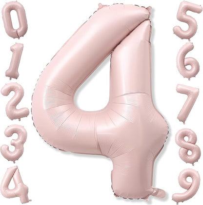 40 Inch Pastel Pink Number Balloon 4, Large Self Inflating Retro Dusty Pink Foil 4 Number Balloons 0-9, Digital 4 Helium Balloons Set for Girls 4th Birthday Boho Women Anniversary Party Decorations