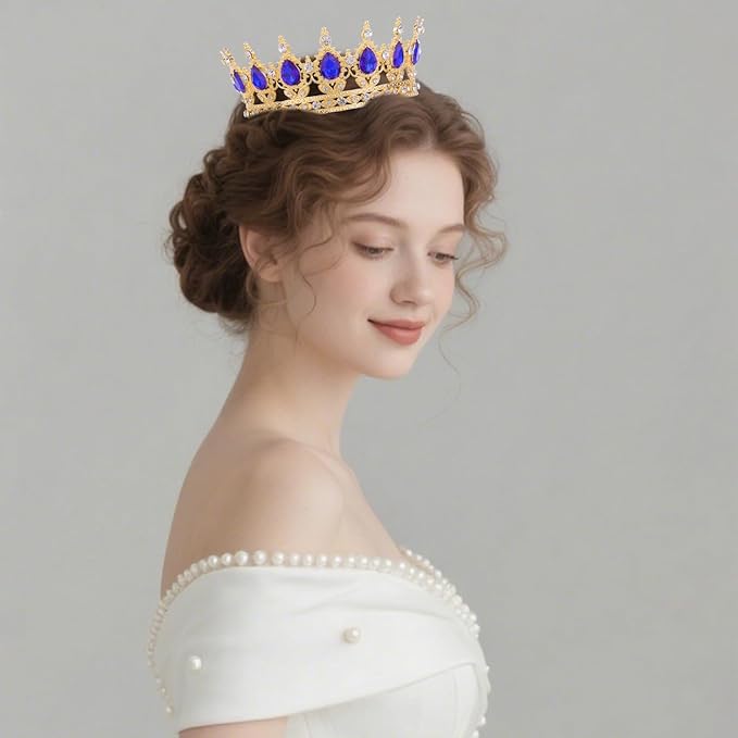 Blue Crown for Women Crystal Tiara and Queen Crown for Girl Wedding Headband for Bride Hair Accessories for Costume Birthday Party Cake Decoration Prom