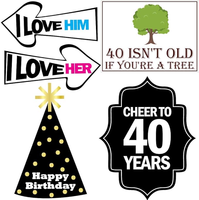 40th Birthday Photo Booth Party Props - 40 Pieces - Funny 40th Birthday Party Supplies, Decorations and Favors