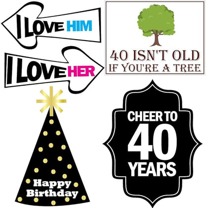 40th Birthday Photo Booth Party Props - 40 Pieces - Funny 40th Birthday Party Supplies, Decorations and Favors