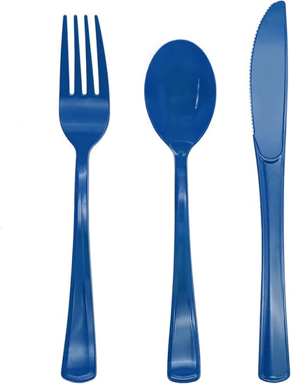 150 Pack Blue Plastic Silverware, Navy Blue Plastic Utensils Heavy Duty, 50 Forks, 50 Knives, 50 for Birthday, Graduation, Baby Shower