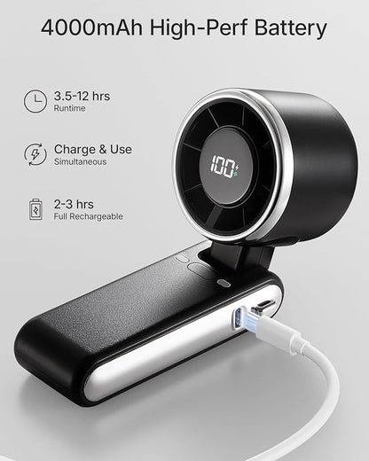 Portable Handheld Turbo Fan - 5 Gear High Speed 4000mAh Rechargeable Mini Personal Hand Fan Blow Cold Air, Battery Operated Travel Essentials, Beach Vacation, Gifts for Women, Men (Black)