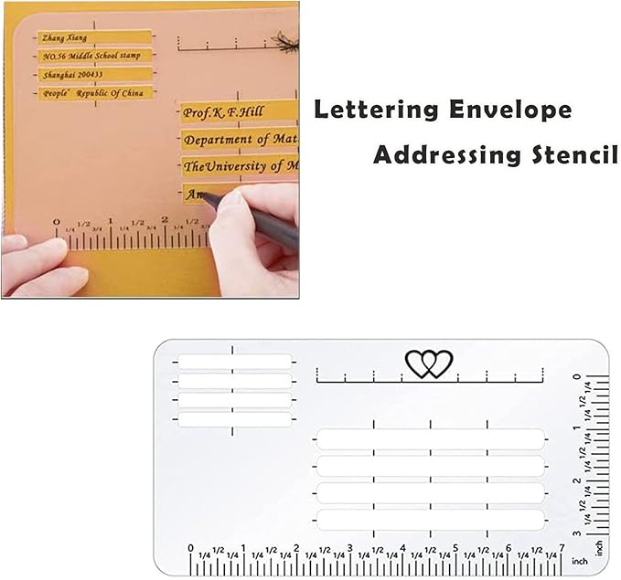 Straight Line Stencil Templates and Envelope Addressing Guide Set of 6, Line Drawing Stencil Lettering Guide, College Ruled 9/32" and 0.35" Spacing (Inch and cm)