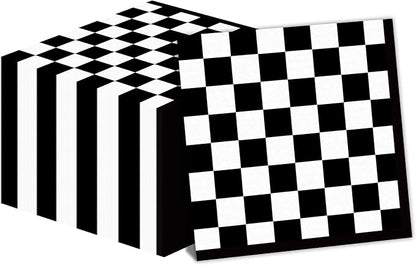 50 Pack Black and White Checkered Flag Party Napkins Disposable Race Car Birthday Party Supplies Racing Car Theme Party Paper Lunch Napkins for Baby Shower Kids Men Party Decorations Favors