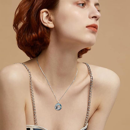 LILALO Christmas Gifts Nightmare Necklace Sterling Silver Abalone Shell Crystal Jack and Sally Necklace Jack Skellington Skull Jewelry Skull Necklaces for Women