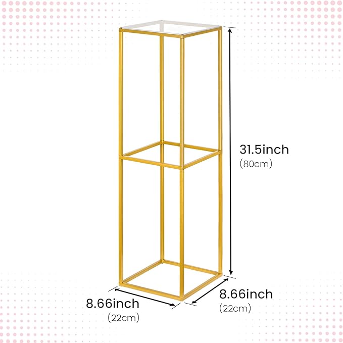 YALLOVE 2 Pcs 31.5 Inch Metal Flower Stand, Gold Centerpieces Vases Stand With Clear Acrylic Sheets, Geometric Display Rack for Wedding Party Decorations