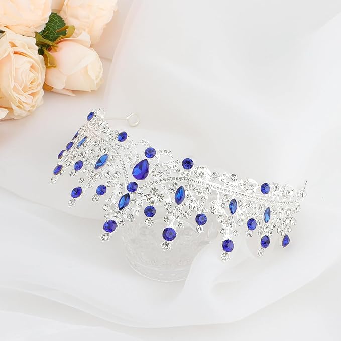 COCIDE Blue Crystal Tiaras and Crowns for Women Princess Queen Crowns for Women Rhinestone Tiaras for Girls Bride Wedding Hair Accessories for Bridal Birthday Party Prom Halloween Cosplay Christmas