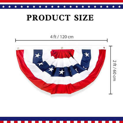 2x4 Ft American Bunting Flags Outdoor, USA Pleated Fan Flag for Outside, 4th of July Decorations Memorial Day Patriotic Flags Bunting Outdoor Indoor Decor (Set of 3)