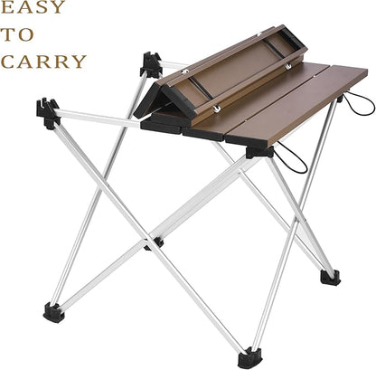Grope Portable Camping Table with Aluminum Table Top, Folding Beach Table Easy to Carry, Prefect for Outdoor, Picnic, BBQ, Cooking, Festival, Beach, Home (Coffee-S)