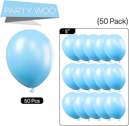 PartyWoo Light Blue Balloons 50pcs 5 Inch Small Mini Baby Pastel Sky Aqua Blue Balloons for Graduation Baby Shower Gender Reveal Weddings Anniversary Birthday Bachelorette Party Decorations Blue-Y4