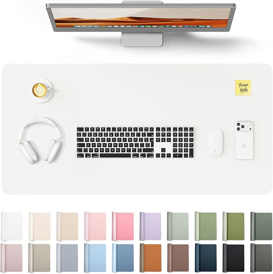 YSAGi Leather Desk Protector, Office Mat, Large Mouse Mat, Non-Slip PU Leather Blotter, Laptop Desk Pad, Waterproof Writing Pad for Office and Home (White, 35.4" x 17")