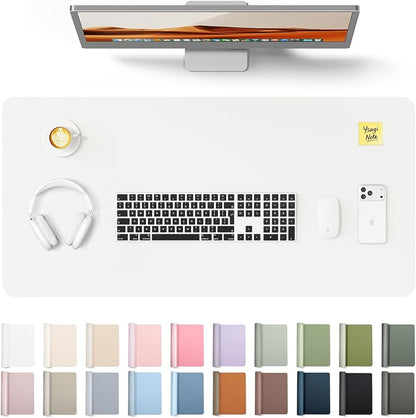 YSAGi Leather Desk Protector, Office Mat, Large Mouse Mat, Non-Slip PU Leather Blotter, Laptop Desk, Waterproof Writing Pad for Office and Home (White, 31.5" x 15.8")