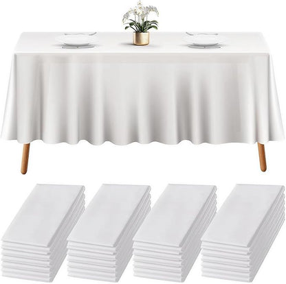 Prestee 24 Pack Plastic Table Cloth Disposable - 108" x 54" White Table Cloth Rectangle for Indoor or Outdoor Use - White Tablecloths for Weddings, Parties - Plastic Table Cover for Fine Dining Events