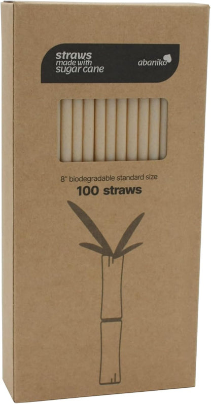 100 pcs of Premium Disposable Biodegradable Drinking Straws, 8.25" Long - Made from Sugar Cane Bagasse, Ideal for Hot and Cold Drinks, Eco-Friendly and Tasteless