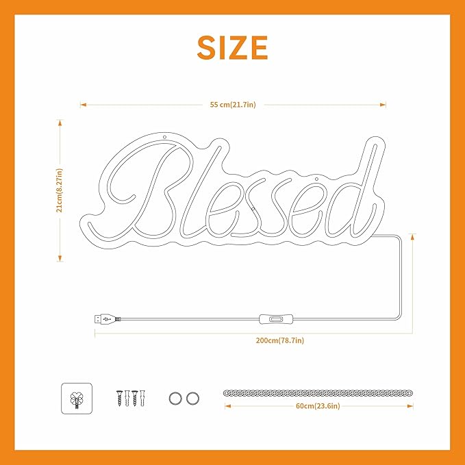 Blessed Neon Sign for Wall Decor Led Neon Lights for Teen Bedroom Decor Art Light Up Sign LED Neon Signs for All Party Reunion Wall Room Decoration 21.7x8.3 Inch (warm white)