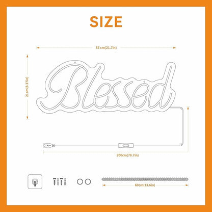 Blessed Neon Sign for Wall Decor Led Neon Lights for Teen Bedroom Decor Art Light Up Sign LED Neon Signs for All Party Reunion Wall Room Decoration 21.7x8.3 Inch (warm white)