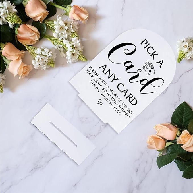 Pick A Card Any Card Wedding Sign Minimalist Style Wedding Signs For Engagement Bridal Shower Ceremony Reception Event Birthday Party Clear Table Acrylic Decor