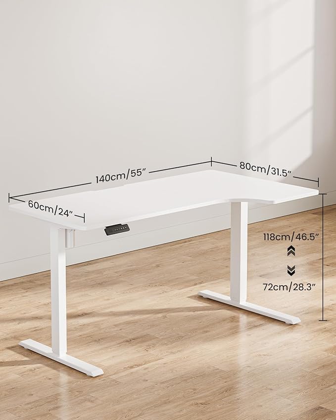 FEZIBO L Shaped Electric Corner Standing Desk, 55×32 inch Home Office & Computer Height Adjustable Table with 4 Memory Height Settings, Ergonomic Sit and Stand Desk with Splice Board, White Top