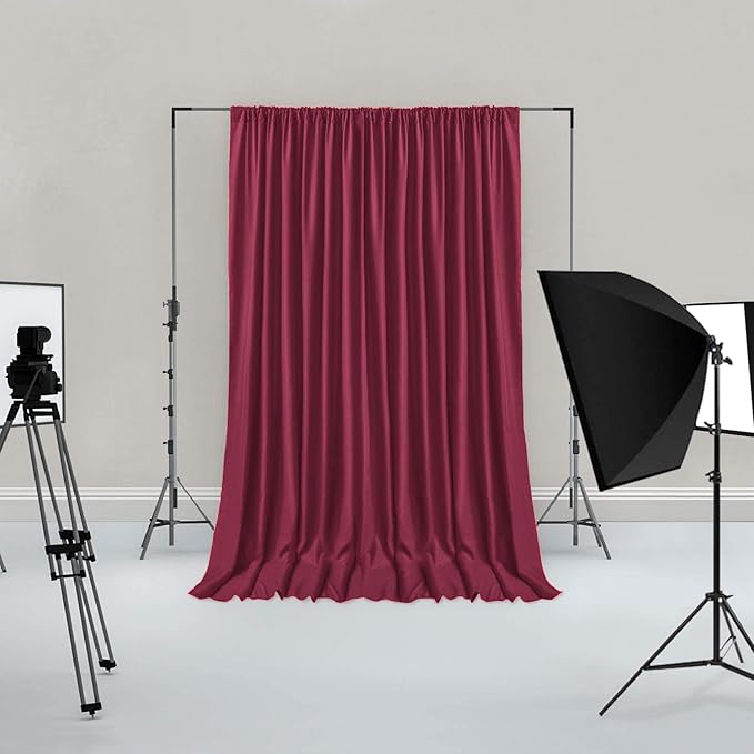 Hiasan Burgundy Backdrop Curtains for Parties, Polyester Photography Backdrop Drapes for Family Gatherings, Wedding Decorations, 5ftx7ft, Set of 2 Panels