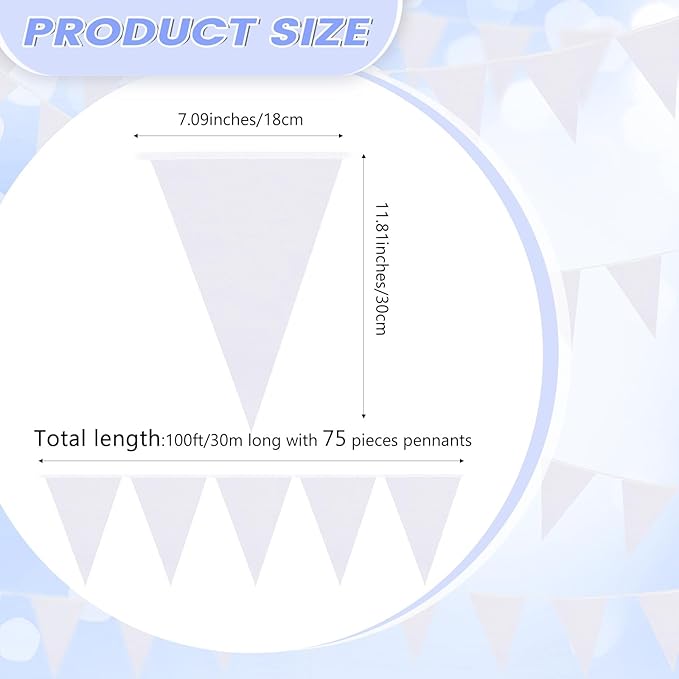100 Feet Pennant Banners Flags 75 Solid String Triangle Flags for Grand Opening, Carnival Theme Birthday Party Decoration Outdoor Events Classroom Decoration(White)